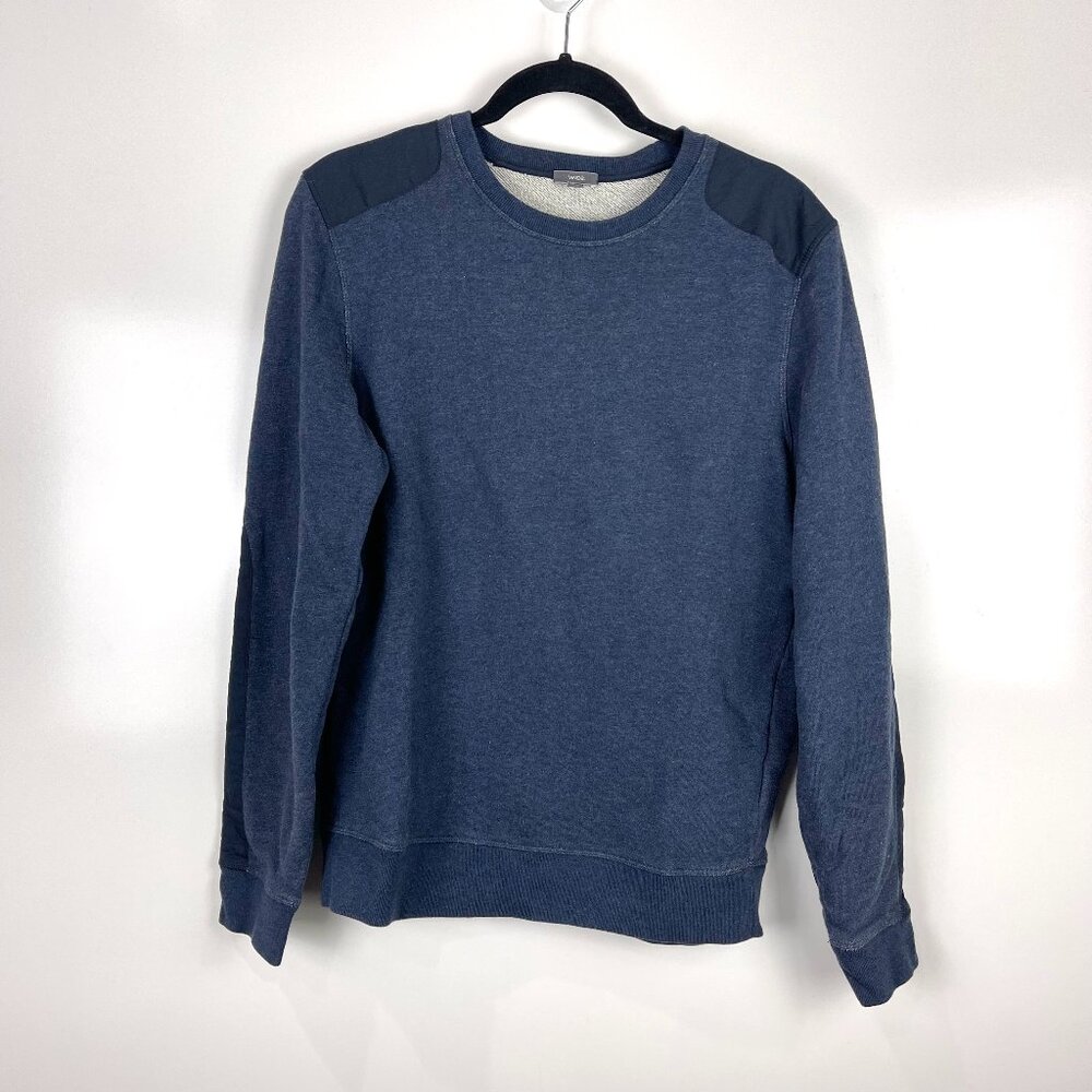 Vince Men’s Blue Crewneck Sweater Elbow Patch Cotton Size Medium Casual